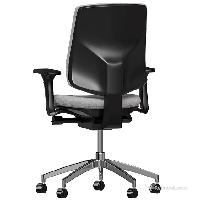 Ergonomic Black Office Chair With Gray Cushion And Metal Base Armrests 3d model 