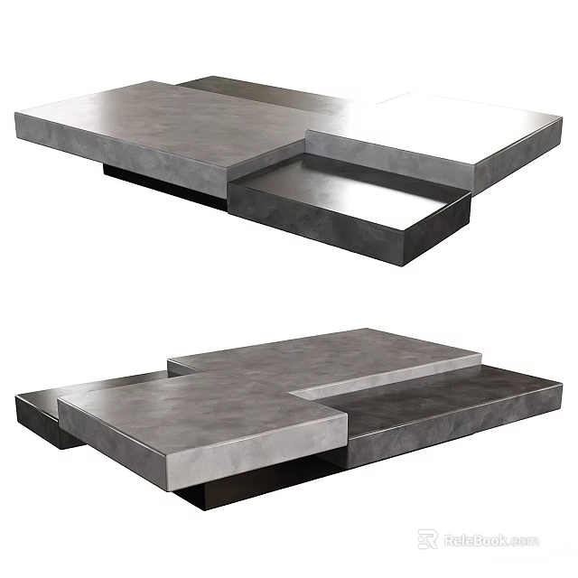 Modern Geometric Coffee Table With Layered Gray Concrete Sleek Design Structure 3d model