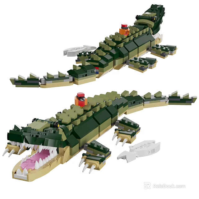 Green Building Blocks Crocodile Model With Sharp Teeth And Spiked Back Details 3d model 