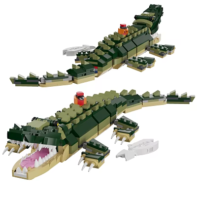 Green Building Blocks Crocodile Model With Sharp Teeth And Spiked Back Details 3d model