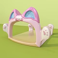 Cat Shaped Kids Activity Entrance With Pink Ears Blue Windows Beige Base And Paw Decorations