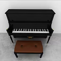 Black Upright Piano With Brown Bench And Classic Musical Instrument Design