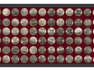 Vintage Framed Coin Collection Wall Decor With Red Background Display Art 3d model