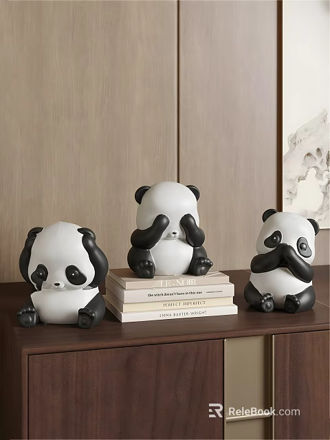 Panda Shaped Ceramic Decorative Figurines for Home Decor Display on Books 3d model