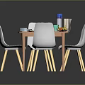 Cozy Dining Interior With Wooden Table White Chairs Tableware Fruits And Water Glasses