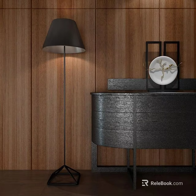 Modern Console Table And Side Cabinet Design With Wooden Wall Lamp And Decorative Plate 3d model 