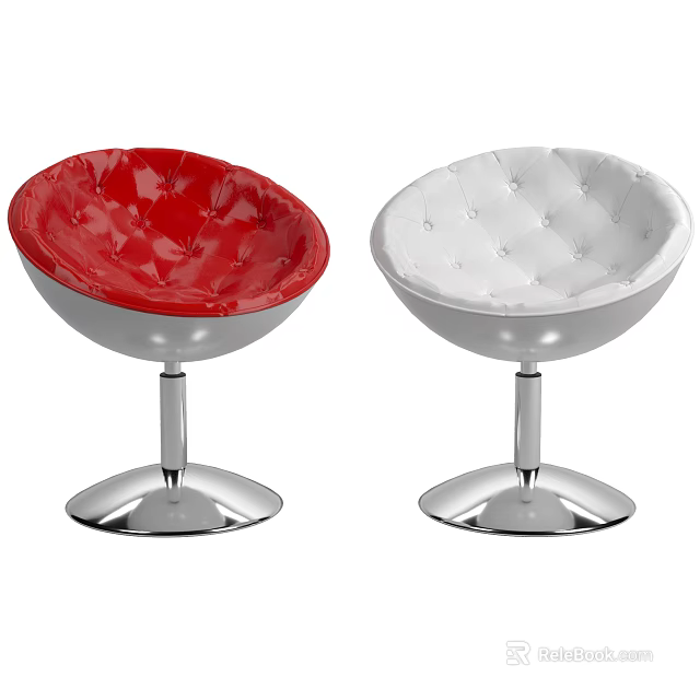 Modern Tufted Upholstered Swivel Leisure Chair With Polished Chrome Base In Red And White 3d model 