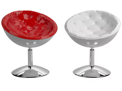Modern Tufted Upholstered Swivel Leisure Chair With Polished Chrome Base In Red And White 3d model