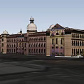 Grand Classical Hotel Building With Symmetrical Facade Multiple Domes And Arched Windows 3d model