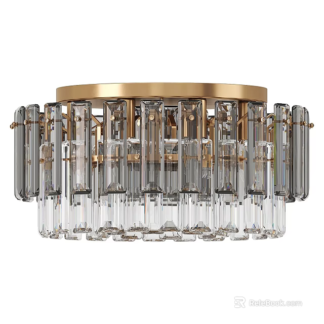 Chic Round Modern Golden Frame Ceiling Light With Transparent Crystal Decorations 3d model