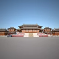 Ancient Chinese Architecture With Traditional Roof Overhanging Eaves Symmetrical Layout Red Walls White Base