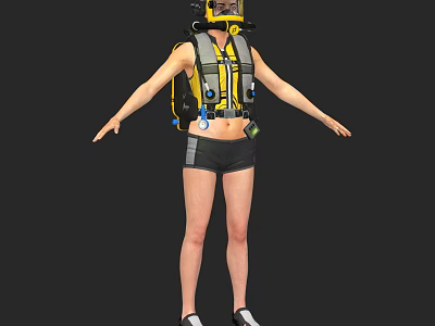 Woman Wearing Yellow Gray Vest And Shorts With Headset Equipment 3d model