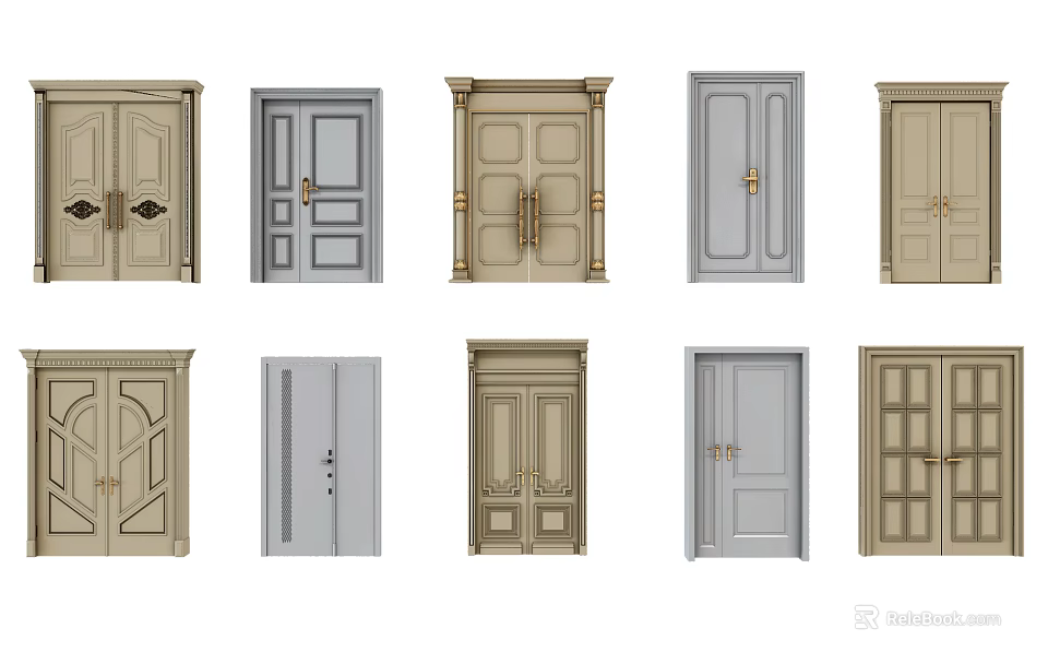 Beautiful Double Doors With Various Designs For Home Interior And Entrance 3d model 