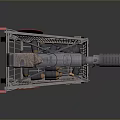 Futuristic Gatling Gun Placed in Shopping Cart With Ammunition Belts And Warning Signs