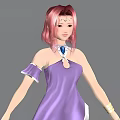 Game And Movie Character With Pink Hair Sleeveless Purple Dress And Blue Gem Necklace
