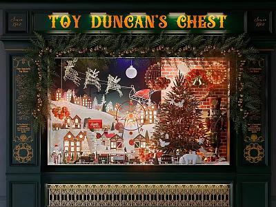 Festive Commercial Window Display Equipment with Christmas Decorations Reindeer Tree and Lighting 3d model