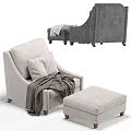 Cozy Gray Single Sofa With Pillows Ottoman And Soft Knitted Blanket 3d model
