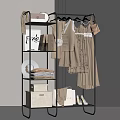 Stylish Clothes Display On Rack With Hanging Dresses Folded Clothes Bags And Shoes