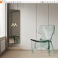 Transparent Green Modern Leisure Chair in Minimalist White Room with Mirror