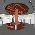 Modern Clothing Store Interior With Circular Platform Mannequin Hanging Clothes And Lighting
