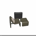 Modern Olive Green Leisure Chair With Black Accent Ottoman And Decorative Pillow