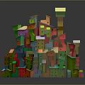 Colorful Small House Models Stacked Together With Vibrant Colors And Various Shapes
