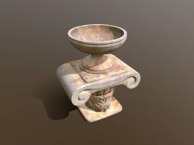 Stone Carved Plant Container With Ornate Pedestal Base And Decorative Bowl 3d model
