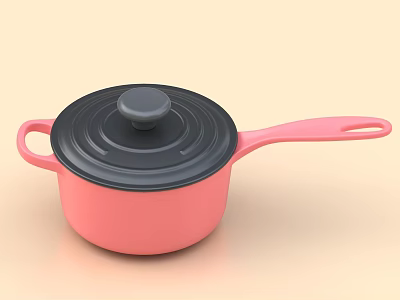 Modern Pink Cooking Pot With Black Lid Long Handle And Side Handle 3d model