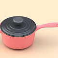 Modern Pink Cooking Pot With Black Lid Long Handle And Side Handle