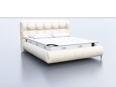 Modern Minimalist Double Bed Interior Design With Padded Headboard And White Mattress 3d model