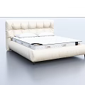Modern Minimalist Double Bed Interior Design With Padded Headboard And White Mattress