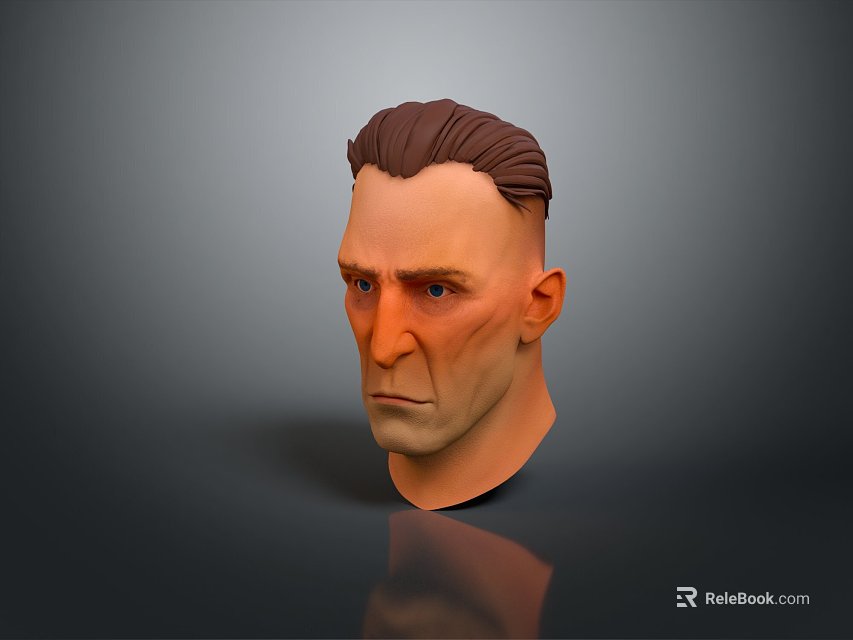 3D Man Head Model with Short Brown Hair Serious Facial Expression Digital Rendering 3d model 