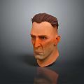 3D Man Head Model with Short Brown Hair Serious Facial Expression Digital Rendering
