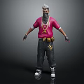 Stylish Character In Red Shirt Black Pants With Silver Hair Bandana Mask And Gold Necklace 3d model