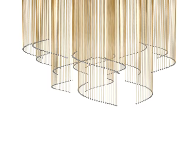 Modern Gold Curved Chandelier With Beaded Strands And Metal Decor Design 3d model