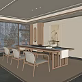New Chinese Style Tea Room Tea Table and Chair Combination Tea Room Background End View Table Hanging Picture Single Chair Tea Set Song Style Tea Room 3d model