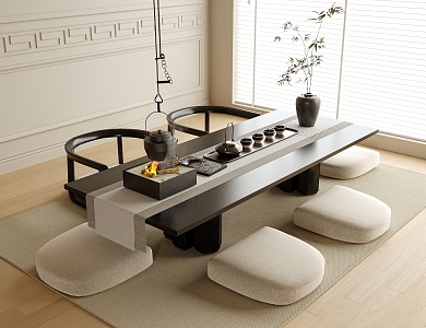 Modern Tatami Tea Table and Chair Tea Set 3d model