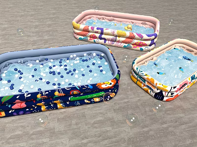 Colorful Patterned Inflatable Pools With Bubbles And Playful Designs For Kids 3d model