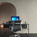 Modern Office Desk With Computer Monitor Desk Lamp Notebook Stationery And Ergonomic Office Chair