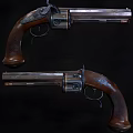 Two Vintage Revolvers With Wooden Grips And Metal Components On