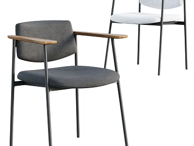 Modern Leisure Chairs Gray and White Upholstered with Wooden Armrests and Metal Legs 3d model