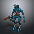 Standing Blue Mechanical Robot With Sci fi Weapon And Armor Design