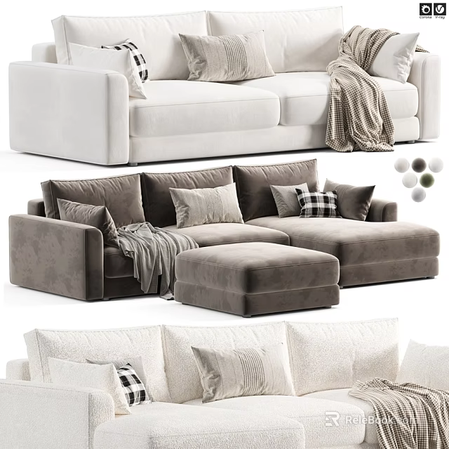 Modern Minimalist Fabric Double Seater Sofa With Soft Pillows Throw Blankets And Various Color Choices 3d model 