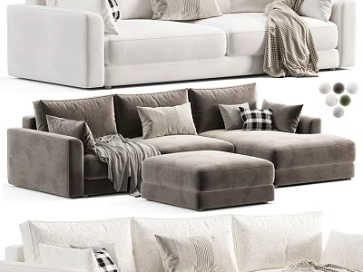 Modern Minimalist Fabric Double Seater Sofa With Soft Pillows Throw Blankets And Various Color Choices 3d model