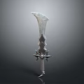 Decorative Curved Sword Design With Intricate Metallic Guard And Ornate Hilt