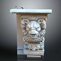 Elegant Roman Column with Detailed Lion Head Carving and Stone Decorative Design