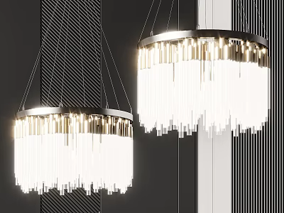 Elegant Modern Circular Chandelier With Metal Frame And Illuminated Hanging Crystal Strips 3d model