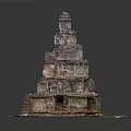 Traditional Multi Tiered Stone Tower Architecture Model With Intricate Carved Details And Square Base