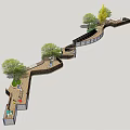 Scenic Winding Road Facilities With Trees Pedestrian Walkways And Seating Areas