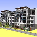 Modern Three Story Townhouse Exterior With Balconies Lush Greenery And Parking